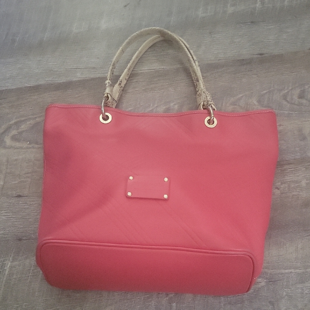 Bean Pole Reddish/pink Tote with Gold Hardware and snake skin handles